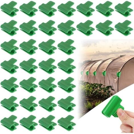 Serre Film Pinces - 35 Pièces - Plastique PP Robuste - Résistant Au Vent - Pour Tubes Ronds Et Piquets - Vert (1/4)