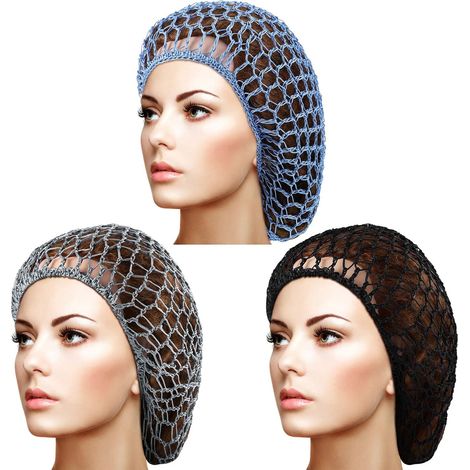 Lot de 3 filets à cheveux, bonnet de nuit en rayonne, accessoire cheveux longs, noir bleu gris (1/5)