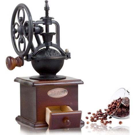 Molinillo de café manual Molinillo de café retro encantador con diseño antiguo Hecho de madera y hierro fundido Molinillo de espresso granos café (1/5)