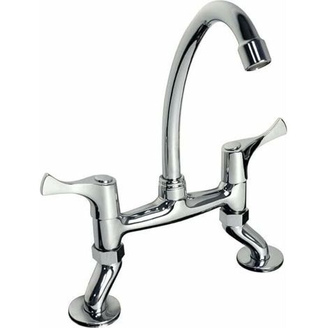 PHASAT Renaissance Retro Mélangeur Cuisine Évier Deux Poignée du Pont Laiton Robinet Mitigeur d'évier Double Poignées de Cuisine Robinet HN100 (1/4)