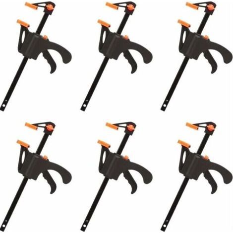 Juego de 6 abrazaderas en forma de F, sujeción rápida y sencilla, herramientas manuales para carpintería (10 cm). (1/4)