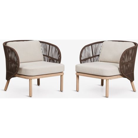 Pack de 2 fauteuils en bois d'acacia et corde tressée Capri SKLUM Marron Chocolat