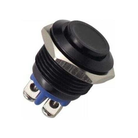Interrupteur à Bouton-Poussoir en Métal, 220V 16mm Étanche en Acier Inoxydable Rond Auto-Réinitialisation Normalement Ouvert Interrupteur à Bouton-Poussoir à Tête Haute(Le noir) (1/4)