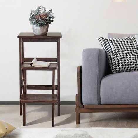 Folding Multi-functional 3-tier Ladder Wood Step Stool-Coffee (1/5)