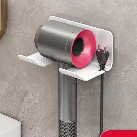 CSPARKV Hair Dryer Holder, Wall Mounted Hair Dryer Holder, Hair Dryer Holder, No Drilling Hair Dryer Holder, Hair Dryer and Straightener Holder, Fits Most Hair Dryers (White) (1/3)