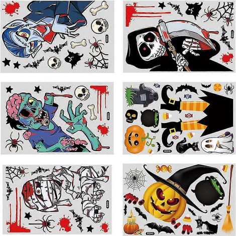Pegatinas de pared de Halloween con diseño de calabaza, araña y fantasma. Pegatinas removibles para ventanas, ideales para fiestas de Halloween. (1/5)