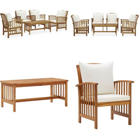 Salon de jardin 5 pcs avec coussins Bois d'acacia solide - Salon De Jardin - Mobilier De Jardin - Ensemble De Jardin - Chaises De Jardin - Acacia Massif - Home & Living (1/5)