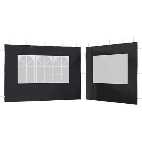 Paroi de tente de réception en deux parties avec fenêtres, en matériau PE, couleur anthracite. (1/5)