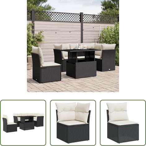 vidaXL Set Divano da Giardino 6 pz con Cuscini Nero in Polyrattan (1/5)
