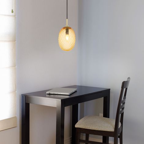 Deckenleuchte Pendelleuchte Hängeleuchte Esszimmerlampe Goldfarbe Glas Amber (1/5)