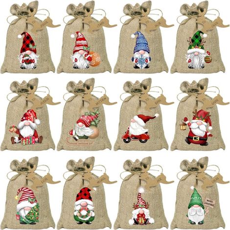 24 Sachets en Jute pour Calendrier de l'Avent 13x18 cm Avec Étiquettes en Forme de Sapin et Ficelle À Remplir Soi-Même (1/2)