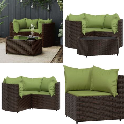 Salon de jardin 4 pcs avec coussins Marron Résine tressée - Salon De Jardin - Mobilier De Jardin - Set De Salon Extérieur - Table Basse - Chaise Lounge - Home & Living (1/5)