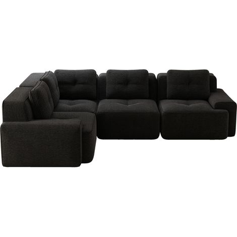 Divano angolare modulare in velluto a coste nero, senza montaggio, 4 posti, 295 x 206 x 69 cm (1/5)