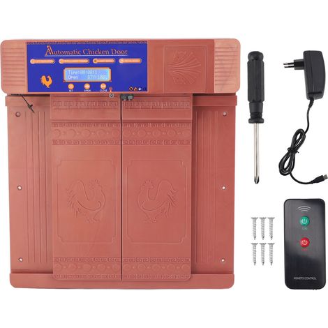 Ouvre-porte automatique pour poulailler avec minuterie programmable, capteur de lumière, écran LED, résistant aux intempéries, prise UE bronze 100-240 V (1/5)