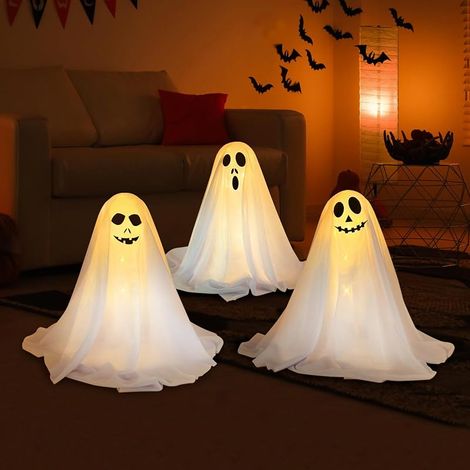Lanternes Fantômes d'Halloween avec Piquets, Lot de 3, Décorations Effrayantes pour Jardin, Patio, Extérieur, Éclairage d'Ambiance pour Fête, Géant et Effrayant (1/5)