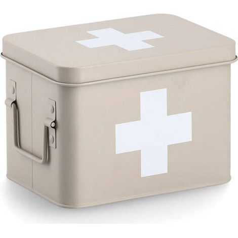 Coffret de secours en métal 22,5 x 16,5 x 15,5 cm – Design élégant beige – Pour 1 à 4 personnes – Matériau robuste et durable – Zeller
