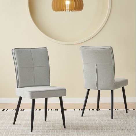 Lot de 2 chaises de salle à manger gris clair en chenille motif pied-de-poule – dimensions sur demande (1/5)
