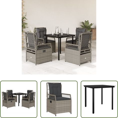 vidaXL Gartentisch - 5-tlg. Garten-Essgruppe mit Kissen Hellgrau Poly Rattan (1/5)