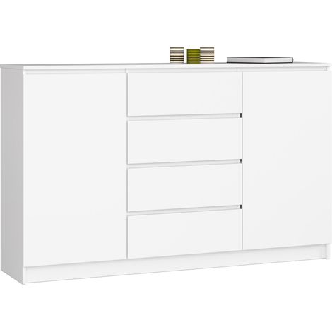 Cómoda AKORD K160 Blanco 160 cm 2 puertas 4 cajones frente en color Blanco 4 estantes 160x40x99 cm (1/5)