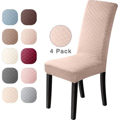 Housse de Chaise 4 pièces Couverture de Chaise de Élasthanne Jacquard Pattern Housse de Salle à Manger Universel Housse de Protection, très Facile à Nettoyer et Durable (Camel) (1/5)