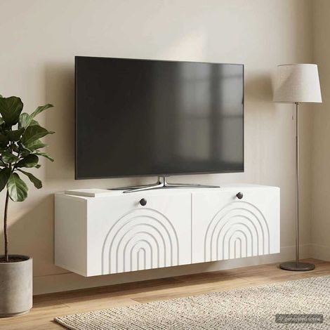 vidaXL Meuble TV mural Blanc 98 x 31 x 30 cm Bois d'ingénierie (1/5)