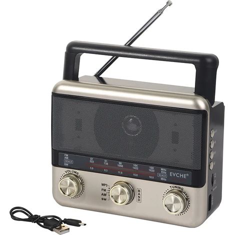 Radio portable à bande complète (FM/AM/SW), récepteur radio, haut-parleur Bluetooth, lecteur MP3 à énergie solaire avec lumière LED, compatible USB/carte TF/AUX. (1/5)