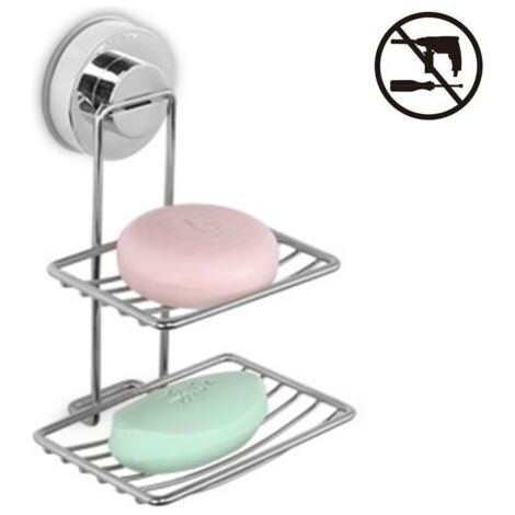 Porte-savon à ventouse super puissant à double étage - Porte-éponge en acier inoxydable solide pour salle de bain et cuisine (1/4)
