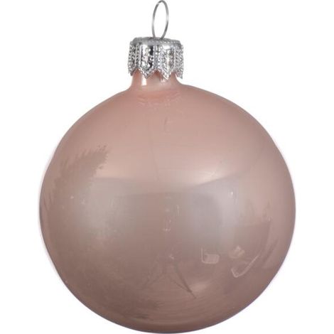Décoration de sapin de Noël Boule en verre rose brillant 8 cm (1/2)