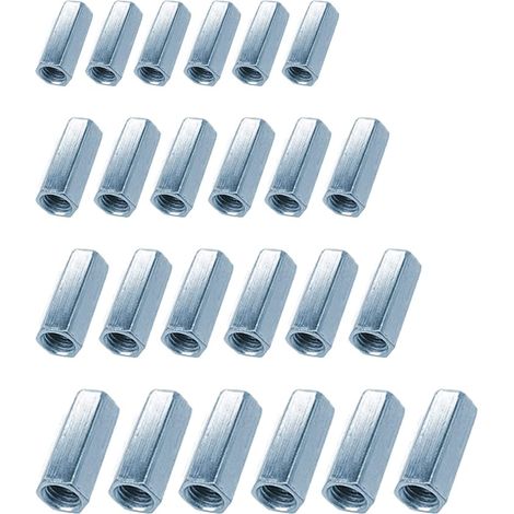 24 Pcs Ecrou Long M10 M8 M6 M4 Ecrou Long Ecrou Rallonge Manchon Hexagonal Tige Ecrou en Acier au Carbone Plaqué Zinc (1/5)