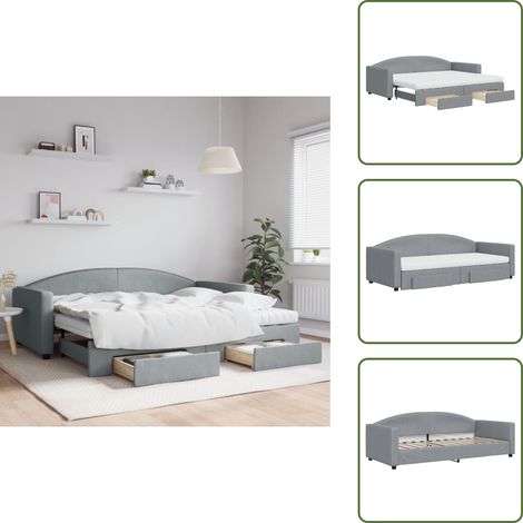 The Living Store Tagesbett Ausziehbar mit Schubladen Hellgrau 90x200 cm Stoff - Schlafsofa (1/5)