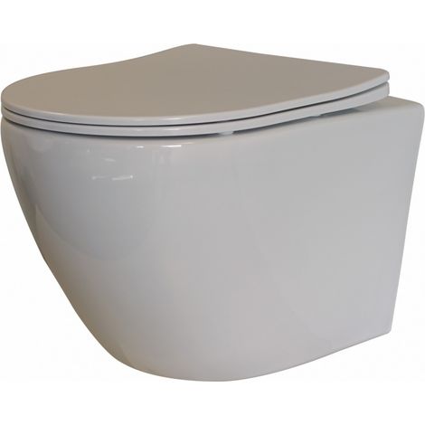 Sanitaire – Cuvette suspendue sans bride Flush blanc brillant – Abattant Slim frein de chute – Nettoyage facile sans recoin – Dimensions L365 x P490 x H370 mm (1/5)