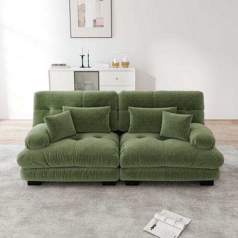 Divano angolare 220x77x81 cm verde in ciniglia modulare con cuscini lombari e braccioli imbottiti (1/5)