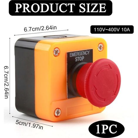 Pulsante di arresto di emergenza 110V-400V, grado di impermeabilità IP65, interruttore automatico, pulsante, materiali di alta qualità, costruzione affidabile, struttura compatta, applicazione versati (1/4)