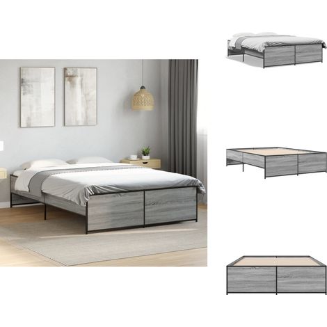Bettgestell Grau Sonoma 120x200 cm Holzwerkstoff und Metall - Holzbettwäsche - Doppelbett - Lattenrost - Boxspringbett - Bettrahmen (1/5)