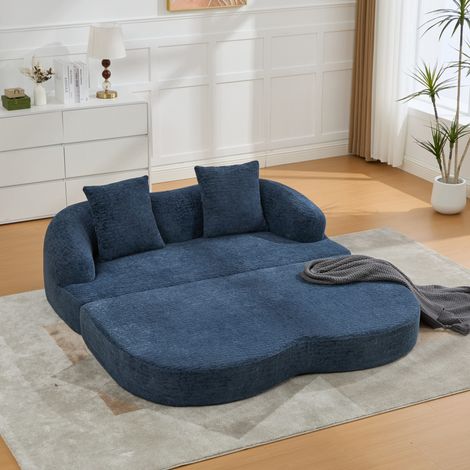Sofá cama 2 plazas 2 en 1 de chenilla con 2 cojines, plegable, azul marino DESVIAE (1/5)