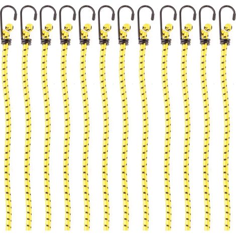 Tendeur Sandow, Lot De 12 Sangles Pour Bagages Avec Crochets Cordes éLastiques Haute Performance Avec Crochets, Corde à Linge de Camp,Sangles éLastiques Pour Motos De Camion 0.3m, Jaune (1/4)