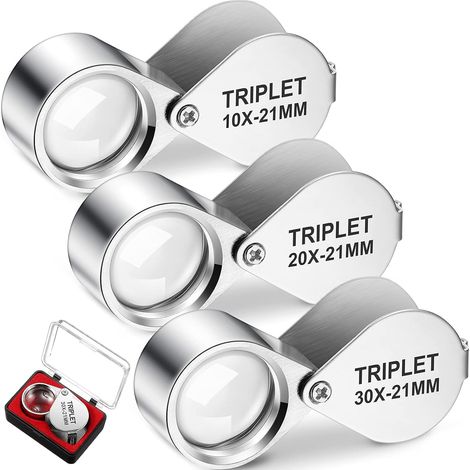 Lupa de 3 piezas - Aumento de 10X - 20X - 30X - Estilo triplete plateado - 10X - 20X - 30X M - 3 piezas (1/5)