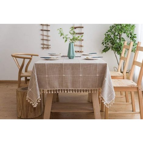 Nappe à franges, nappe à carreaux en coton et lin, nappe pour table basse, nappe carrée, nappe lavable pour table à manger (1/5)