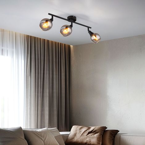 Plafoniera plafoniera luce soggiorno lampada sala da pranzo lampada camera da letto, vetro metallo colore nero fumo, 3 lampadine E14, L 45 cm