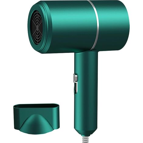 Asciugacapelli da viaggio ad asciugatura rapida con ioni, pulsanti caldo/freddo, piccolo, con 1 beccuccio concentratore, colore verde salone. (1/5)