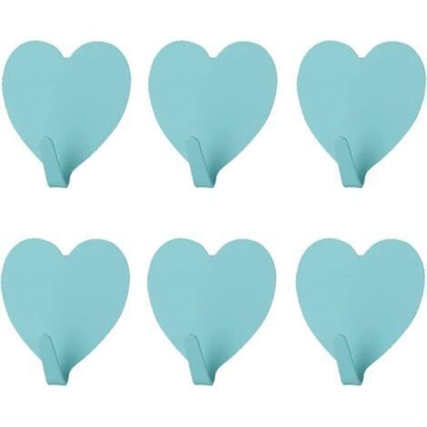 6 Pack Decorative Heart Shaped Wall Hooks, (Blue) Strong Stainless Steel Adhesive Wall Hook for Home, Kitchen, Bathroom, Office (1/5)
