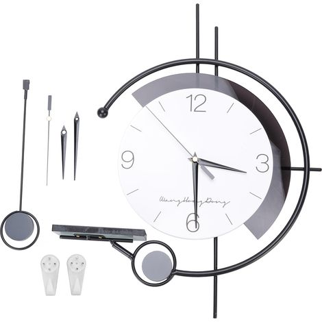 Horloge Murale Moderne Silencieuse Design Minimaliste Noir et Blanc Métal Acrylique 36x57cm Décoration Intérieure Élégante (1/5)