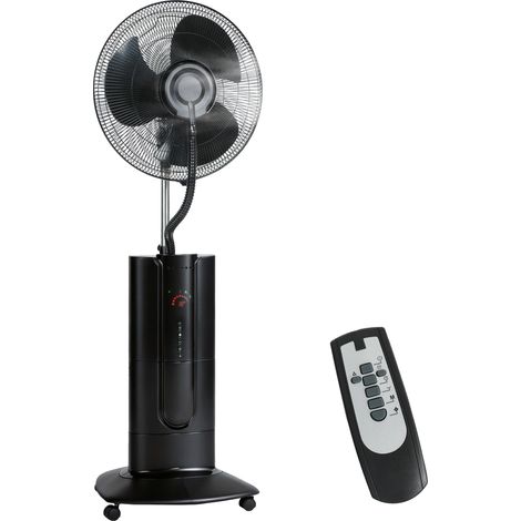 100-W-Negativionen-Ventilator mit Sprühnebel, 130 cm Standventilator, 3 Geschwindigkeitsstufen, 3 Modi, Timer, Schwarz