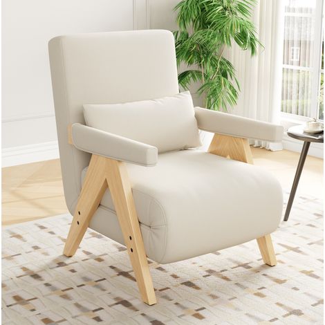 Poltrona convertibile 3 in 1 con funzione letto, schienale reclinabile a 6 posizioni, beige DESVIAE (1/5)