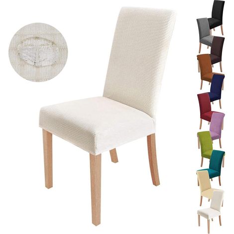 Lot de 4 housses de chaise beige, protège-siège extensible pour salle à manger, revêtement de chaise moderne et lavable, idéal pour décoration de mariage ou fête, banquette. (1/5)