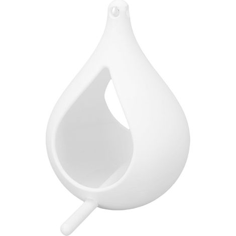 Mangeoire à oiseaux suspendue en plastique, avec poteau de perche, support d'alimentation extérieur en forme de goutte de pluie, blanc