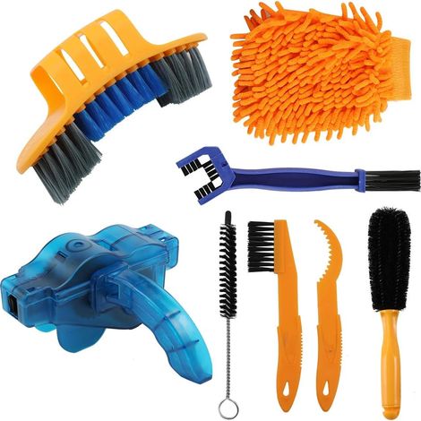 Kit de nettoyage de vélo de précision 8 pièces avec brosse à chaîne - pour VTT, vélo de route, vélo de ville, vélo hybride et vélo pliant (1/5)