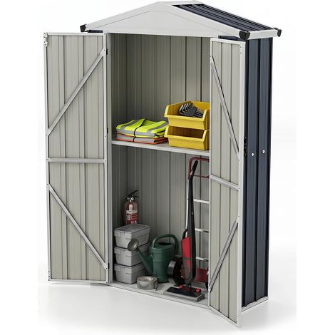 COSTWAY Armadio da Giardino in Metallo Struttura ad Incastro 126x41x185cm (1/5)
