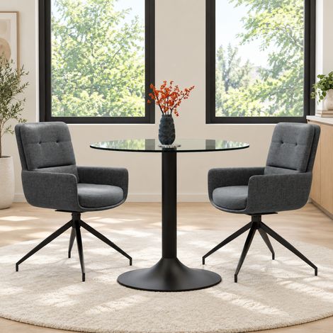 Rundes Tisch- und Stuhlset aus gehärtetem Glas, 2 drehbare Stühle, Schwarz OKMYHOME (1/5)