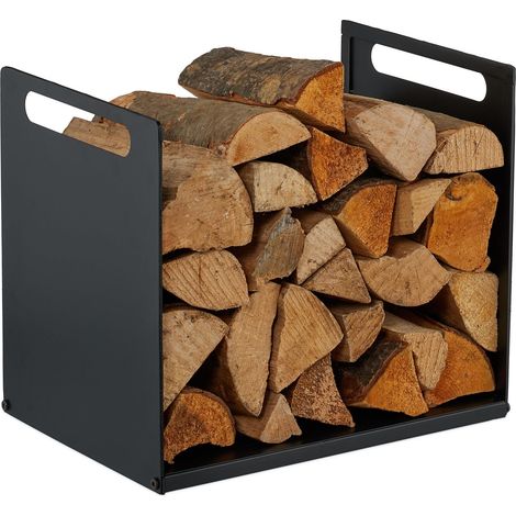 Étagère à bois de chauffage, métal, moderne, H x L x P : 35 x 40 x 30 cm, rangement bois, bois empilé, noir (1/5)